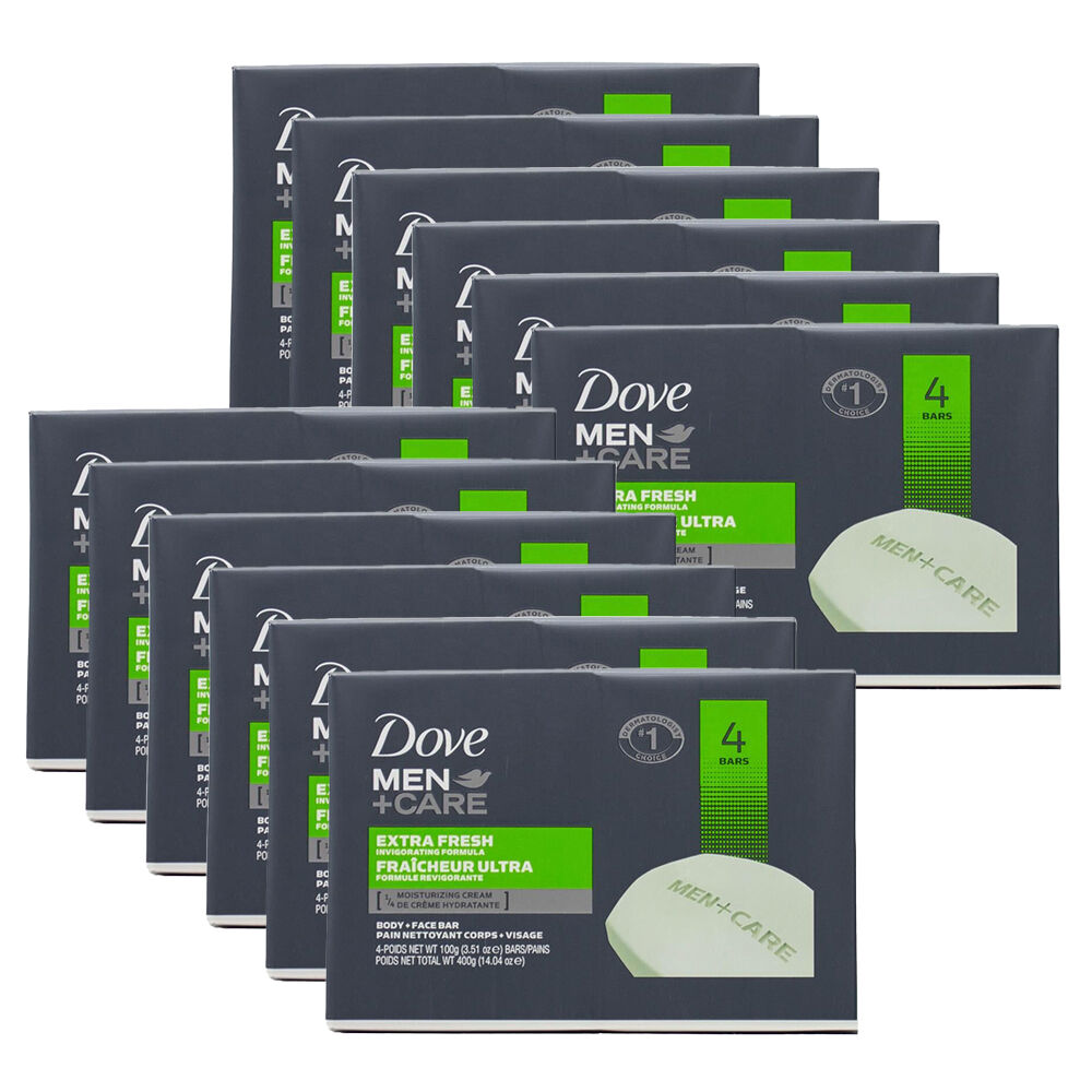 12x 4pc Dove Moisturising 100g Soap Bar Men Care Extra Fresh