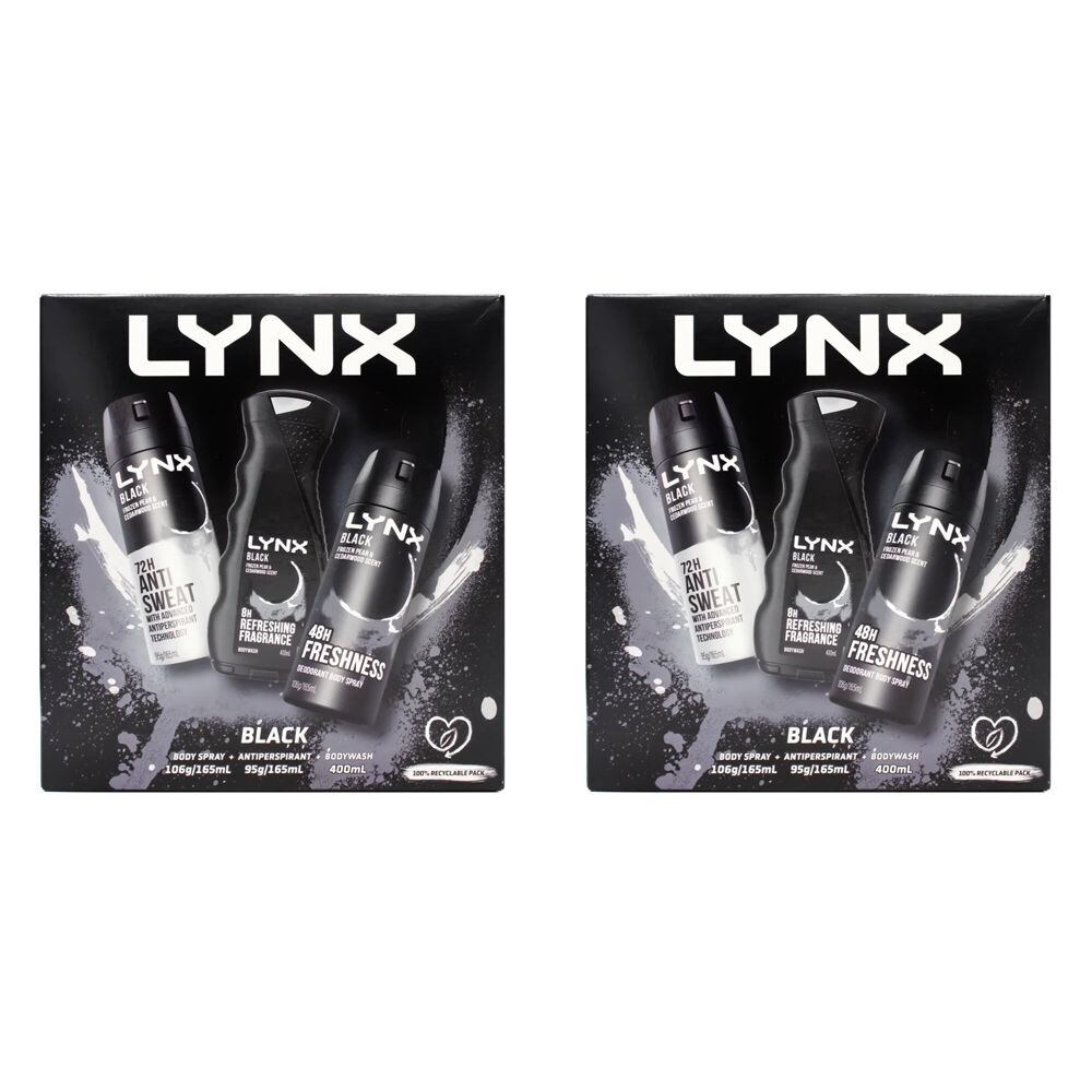 6pc Lynx Gift Set Black Trio Mens Body Wash/Deodorant/Fragrance Kit