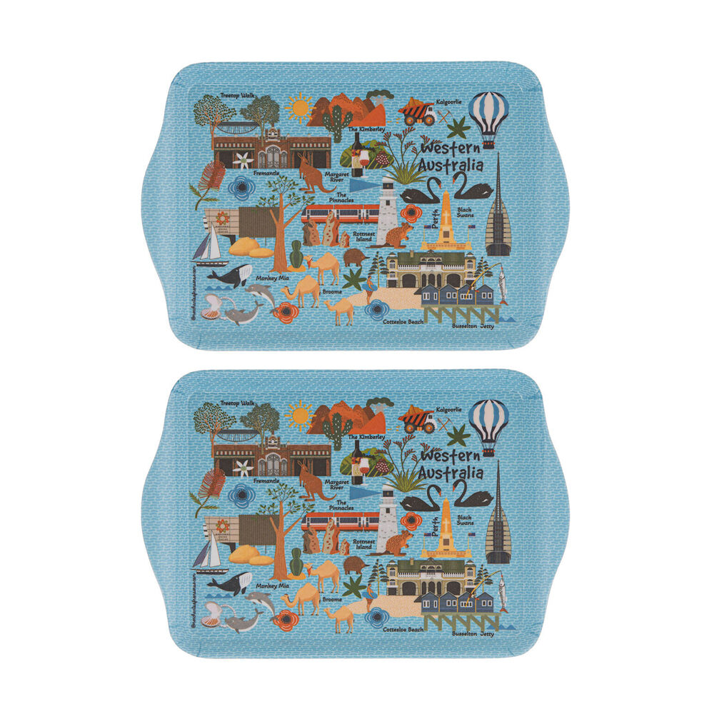 2x 2pc Ashdene Land Down Under WA Melamine Scatter Tray Blue 21x14.2cm