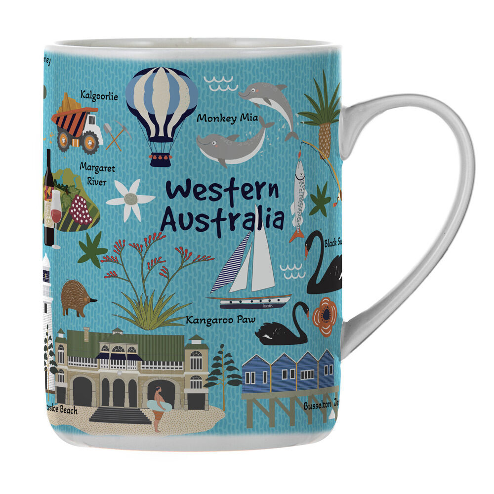 4PK Ashdene Land Down Under WA Bone China Drinking Mug Blue 370ml — image 2