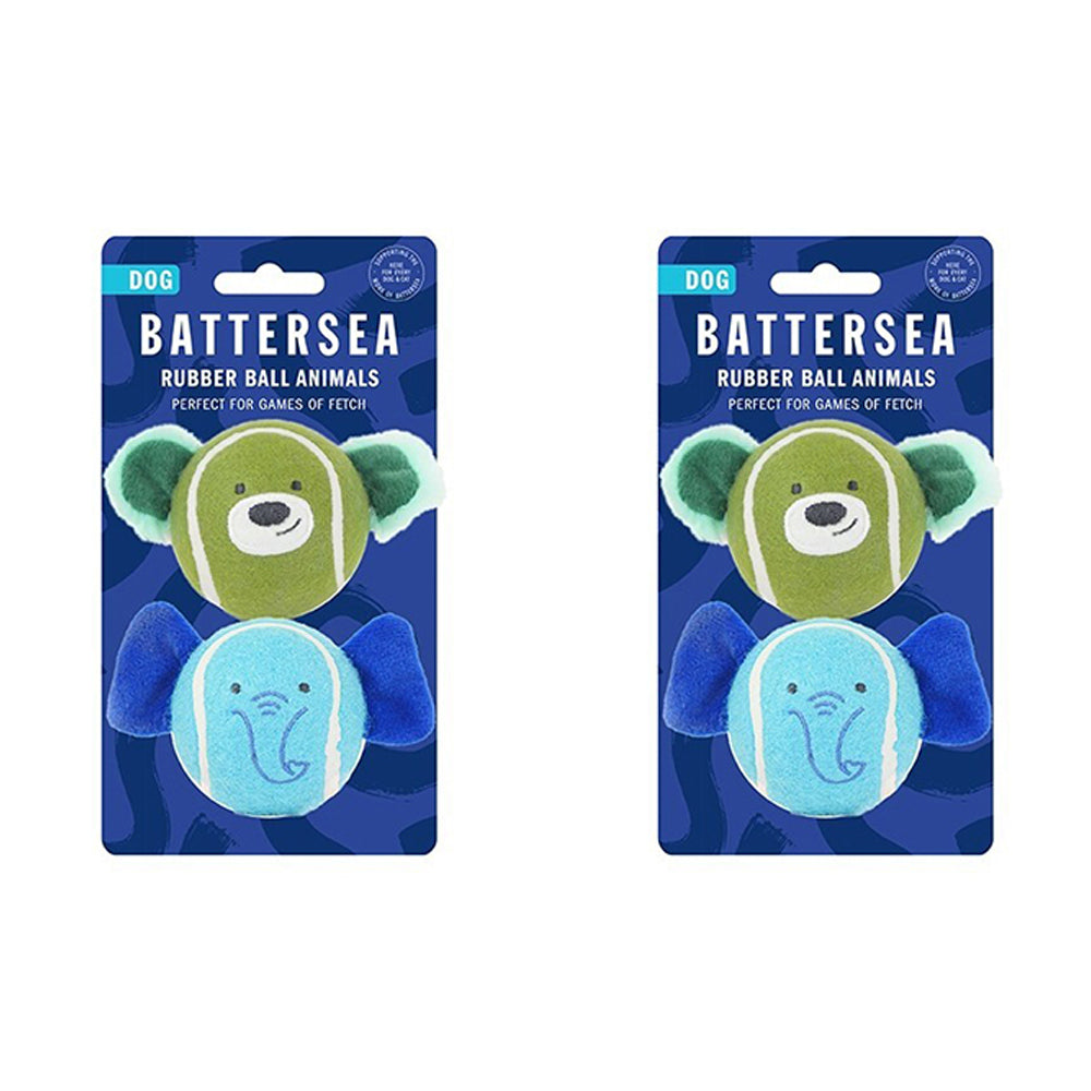 2x 2pc Rosewood Battersea Rubber Ball Animals Pet Dog Interactive Toy Blue/Green