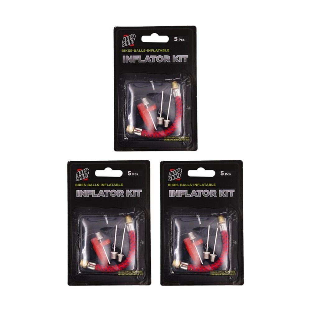 3x 5pc AutoShift Bike/Sports Ball Inflation Accessory Kit Football/Cycling
