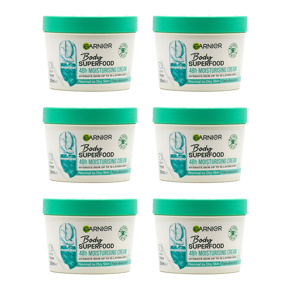 6PK Garnier Body Superfood Aloe Vera & Magnesium Nourishing Cream Normal To Dry Skin 380ml