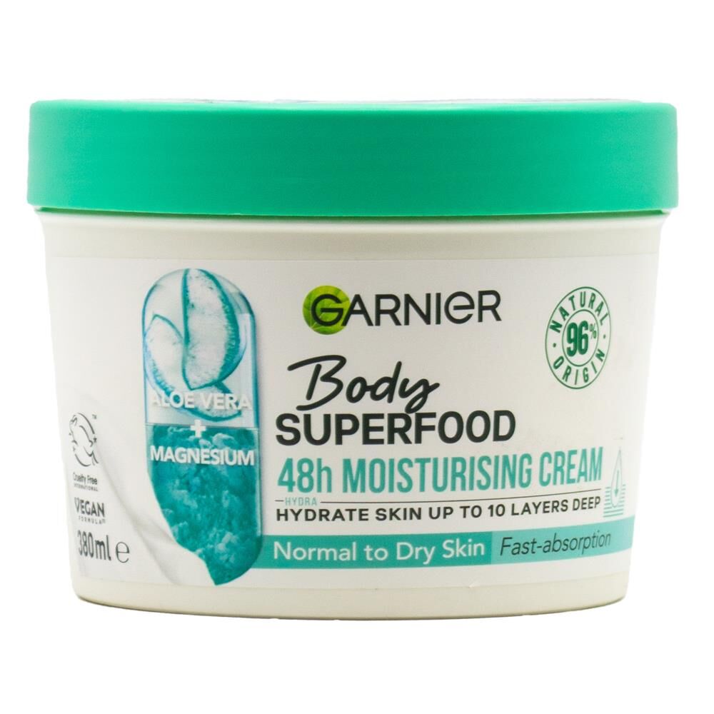 6PK Garnier Body Superfood Aloe Vera & Magnesium Nourishing Cream Normal To Dry Skin 380ml