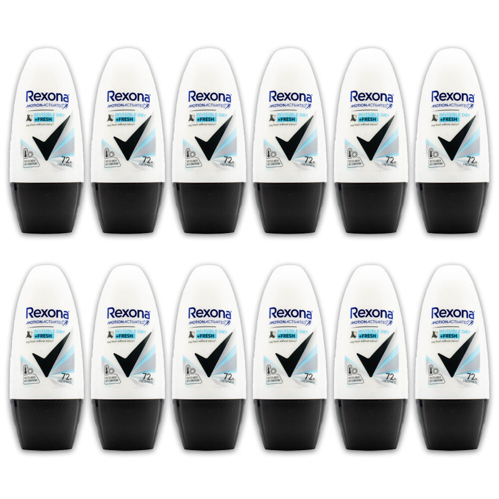 12PK Rexona 45ml Roll On Deodorant Motion Activated Invisible Dry & Fresh