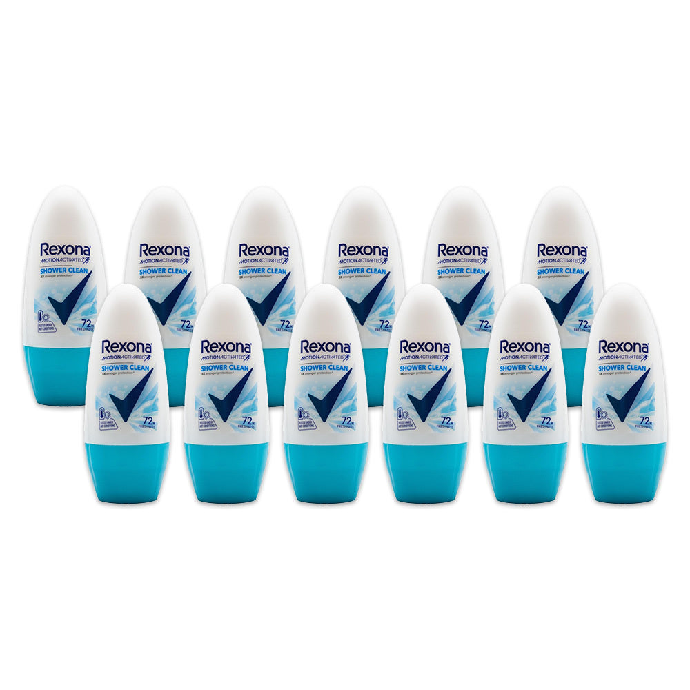 12PK Rexona 45ml Antiperspirant Roll On 48h Deodorant Shower Clean