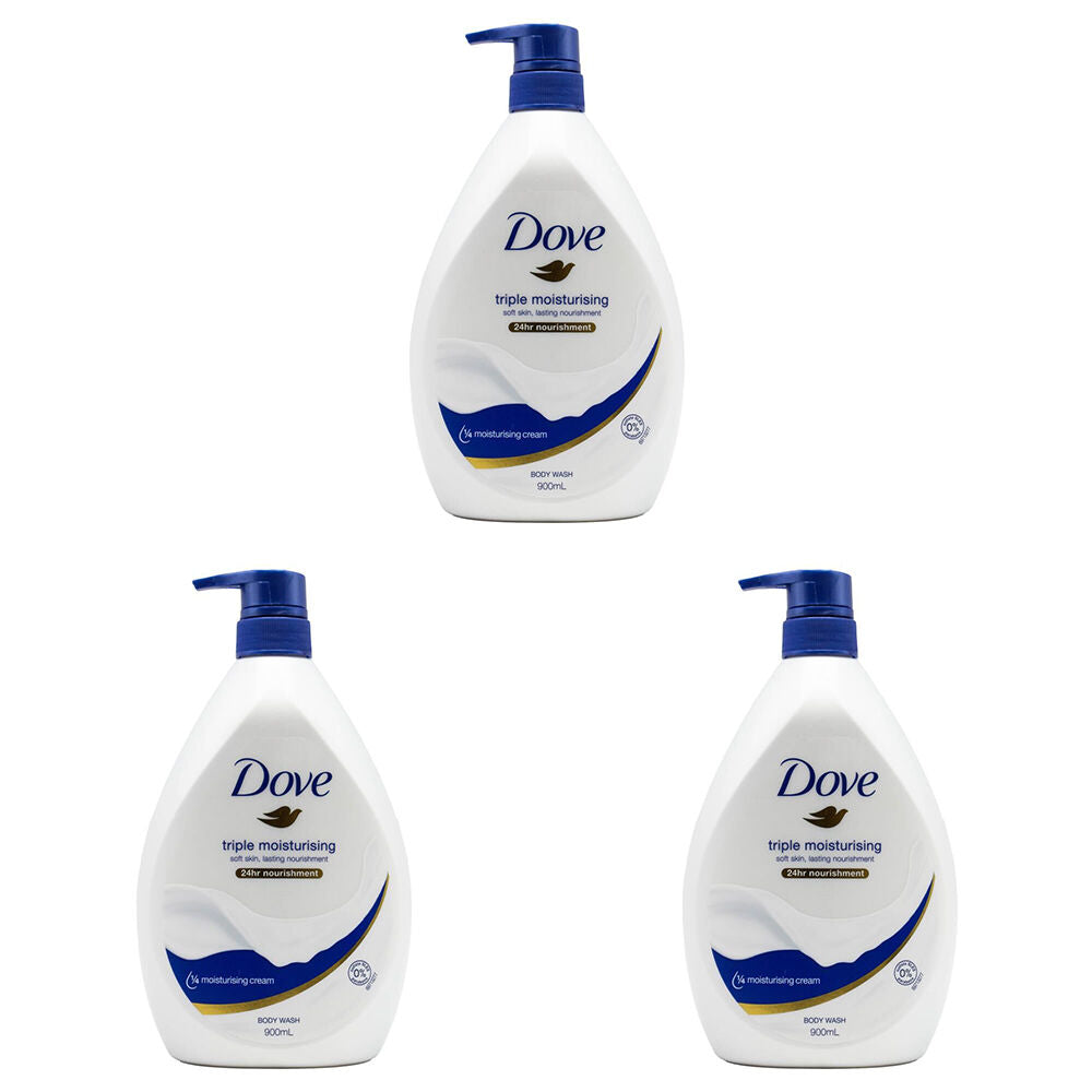 3PK Dove Triple Moisturising Bodywash 24 Hour Nourishment 900ml - White