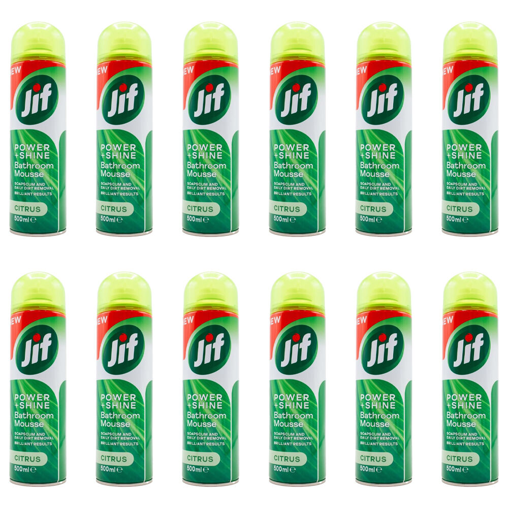 12PK Jif 500ml Bathroom Power & Shine Mousse Surface Cleaner
