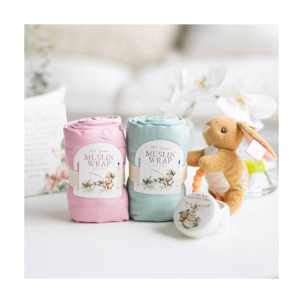 2PK Tiny Wonders Bamboo Muslin Wrap Soft Baby Blanket & Swaddle Sage 105x105cm — image 6