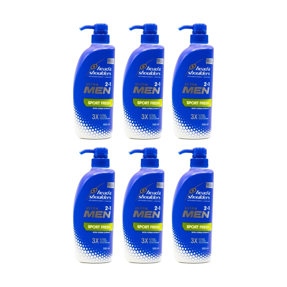 6PK Head And Shoulders 2 In 1 Shampoo Conditioner Ultra Men Sport Fresh 550ml