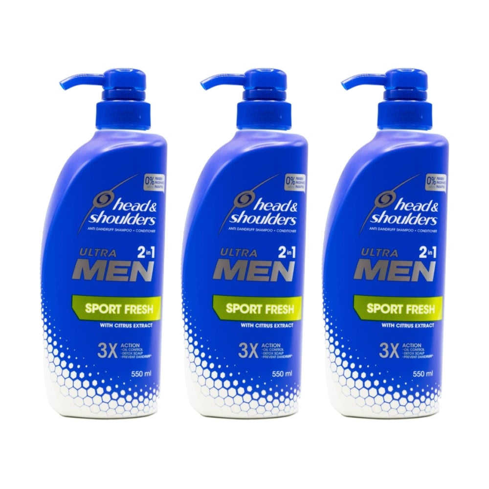 3PK Head And Shoulders 2 In 1 Shampoo Conditioner Ultra Men Sport Fresh 550ml