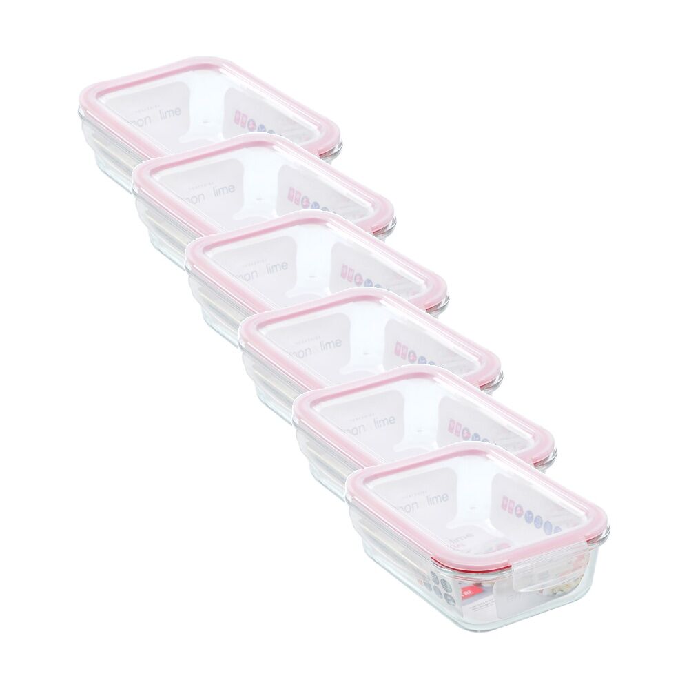 6PK Lemon and Lime Yorkshire Glass Rectangle Clip Seal Container 1L Food Safe