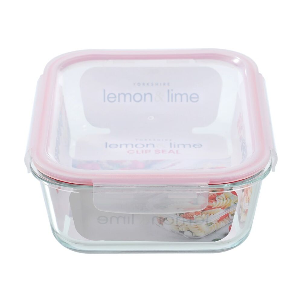 4PK Lemon and Lime Yorkshire Glass Rectangle Clip Seal Container 2.7L Food Safe