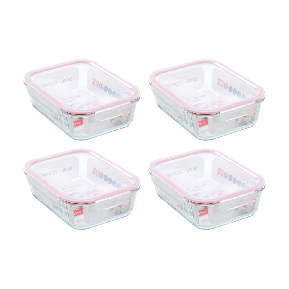 4PK Lemon and Lime Yorkshire Glass Rectangle Clip Seal Container 2.7L Food Safe