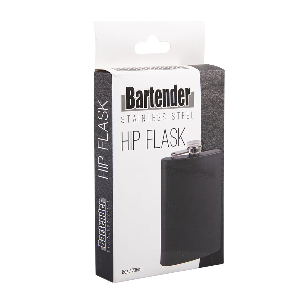 2x Bartender Stainless Steel Powder-Coated Hip Flask 8oz/236ml Matte Black
