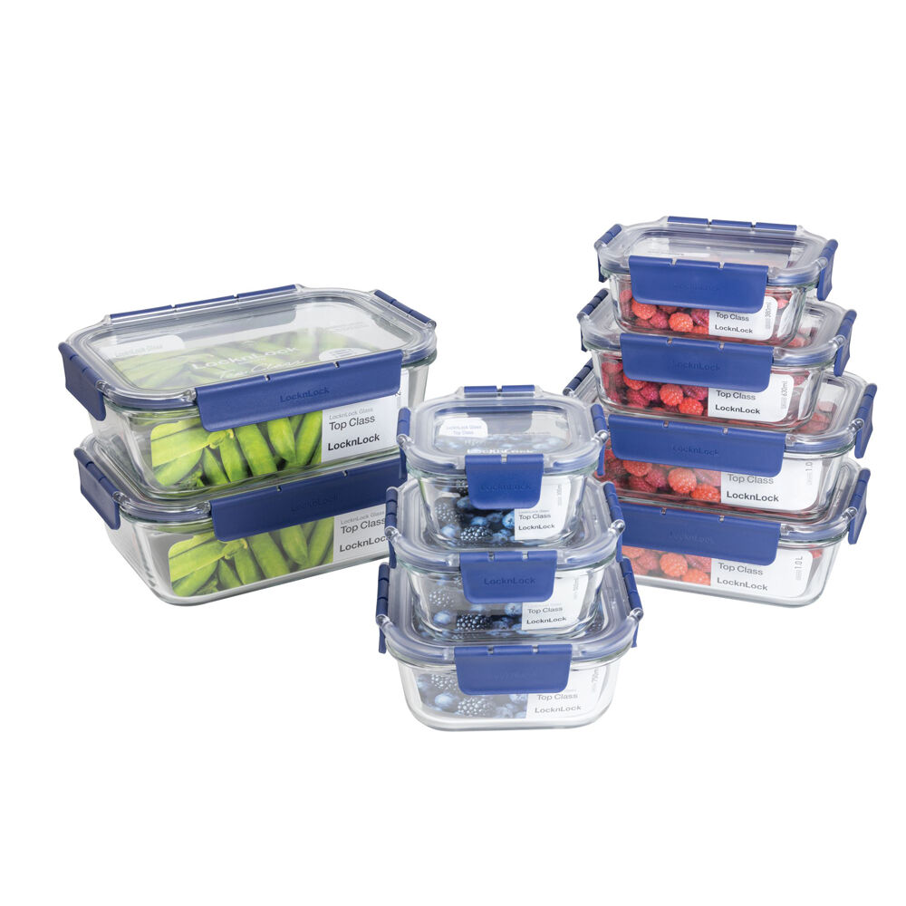 9pc LocknLock Top Class Glass Airtight Lock Food Storage Container Starter Set