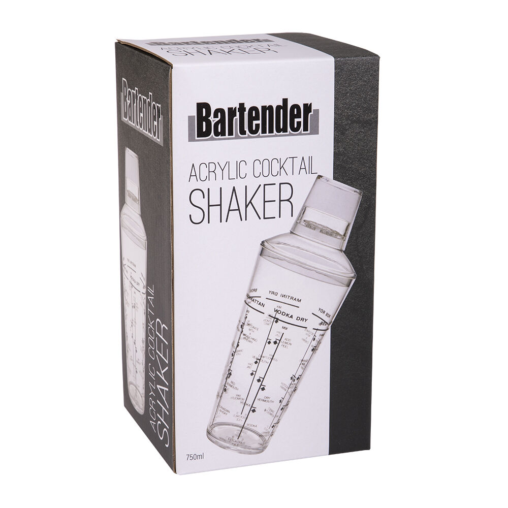 2PK Bartender Acrylic Cobbler Design Cocktail Drink Shaker 750ml Clear