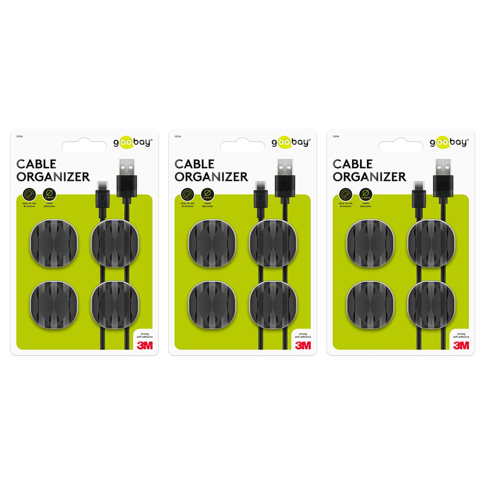 3PK 4pc Goobay 3 Slots Cable Management Organiser - Black