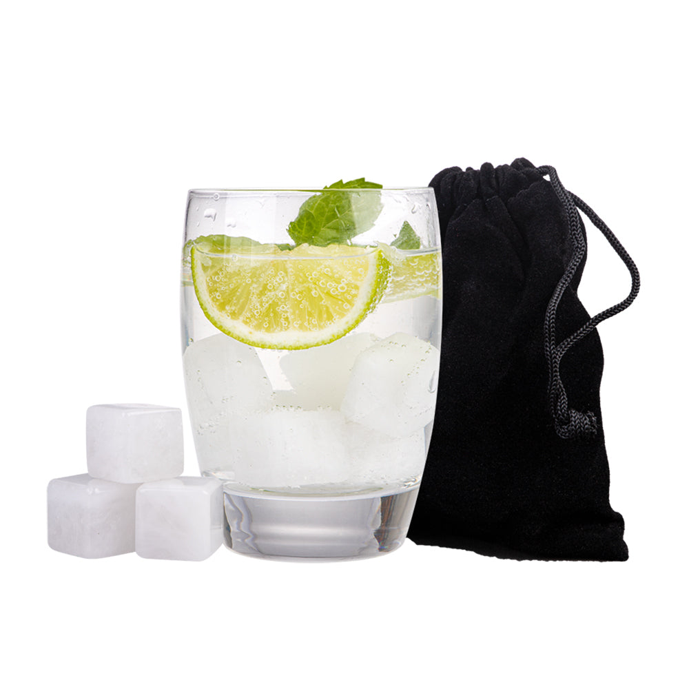 2x 6pc Bartender White Jade Gin Stones Set w/ Velvet Pouch
