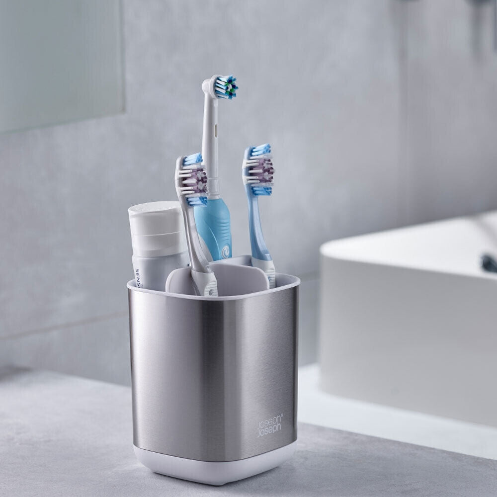 2PK Joseph Joseph EasyStore Steel Toothbrush Caddy - White/Silver