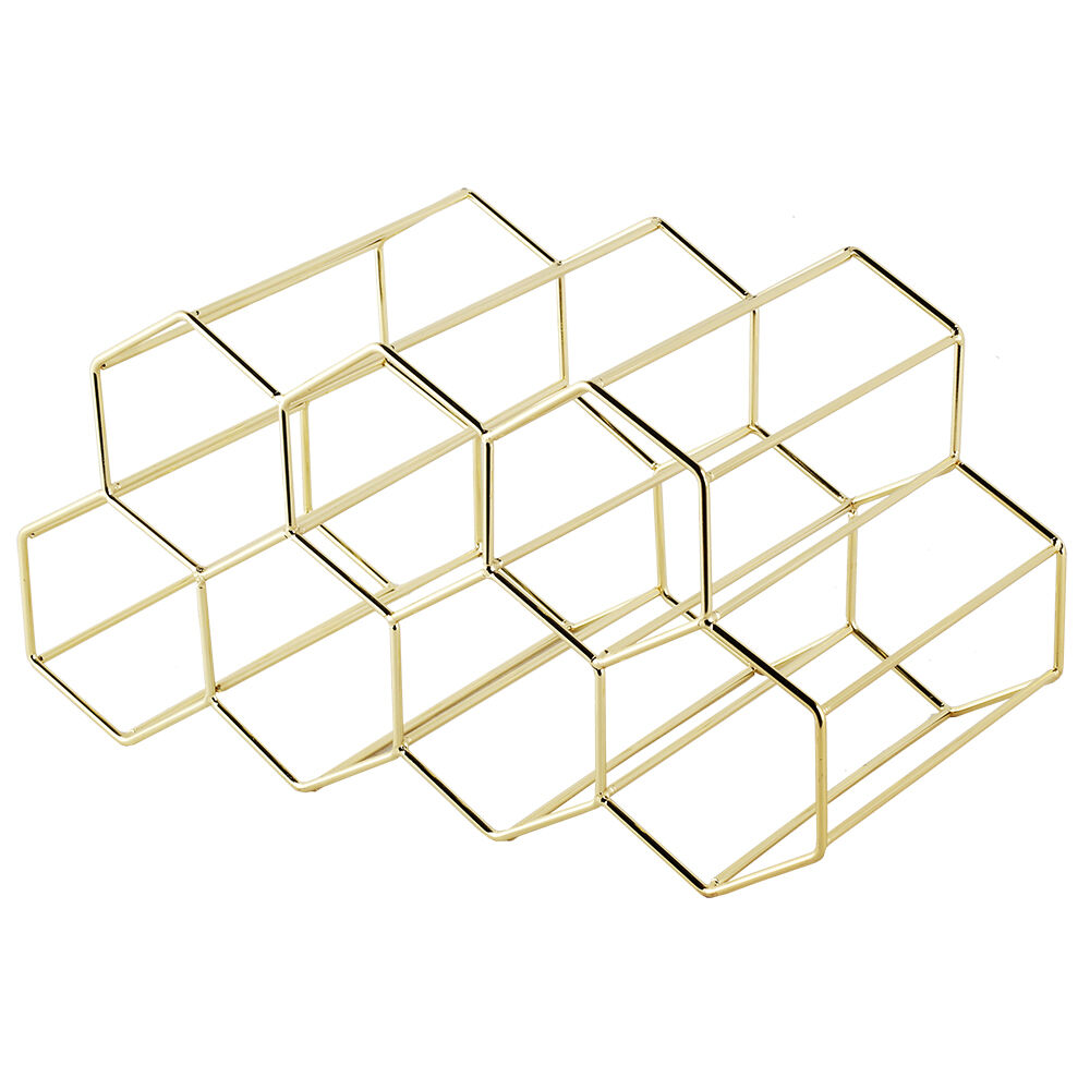 2PK Bartender 9 Bottle Hexagonal Wine Rack Drink Organiser Display Gold