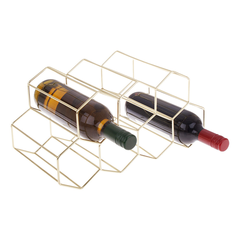 2PK Bartender 9 Bottle Hexagonal Wine Rack Drink Organiser Display Gold
