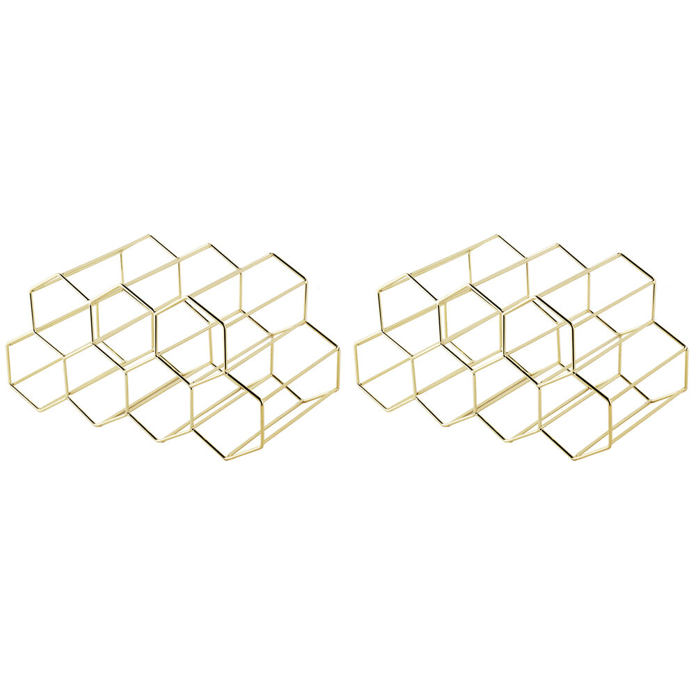2PK Bartender 9 Bottle Hexagonal Wine Rack Drink Organiser Display Gold