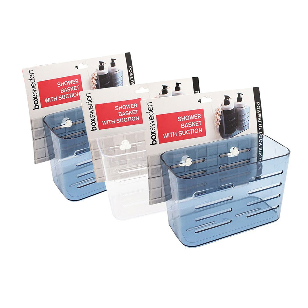 3PK Boxsweden Suction Bathroom Basket 18.5X9X12cm Assorted