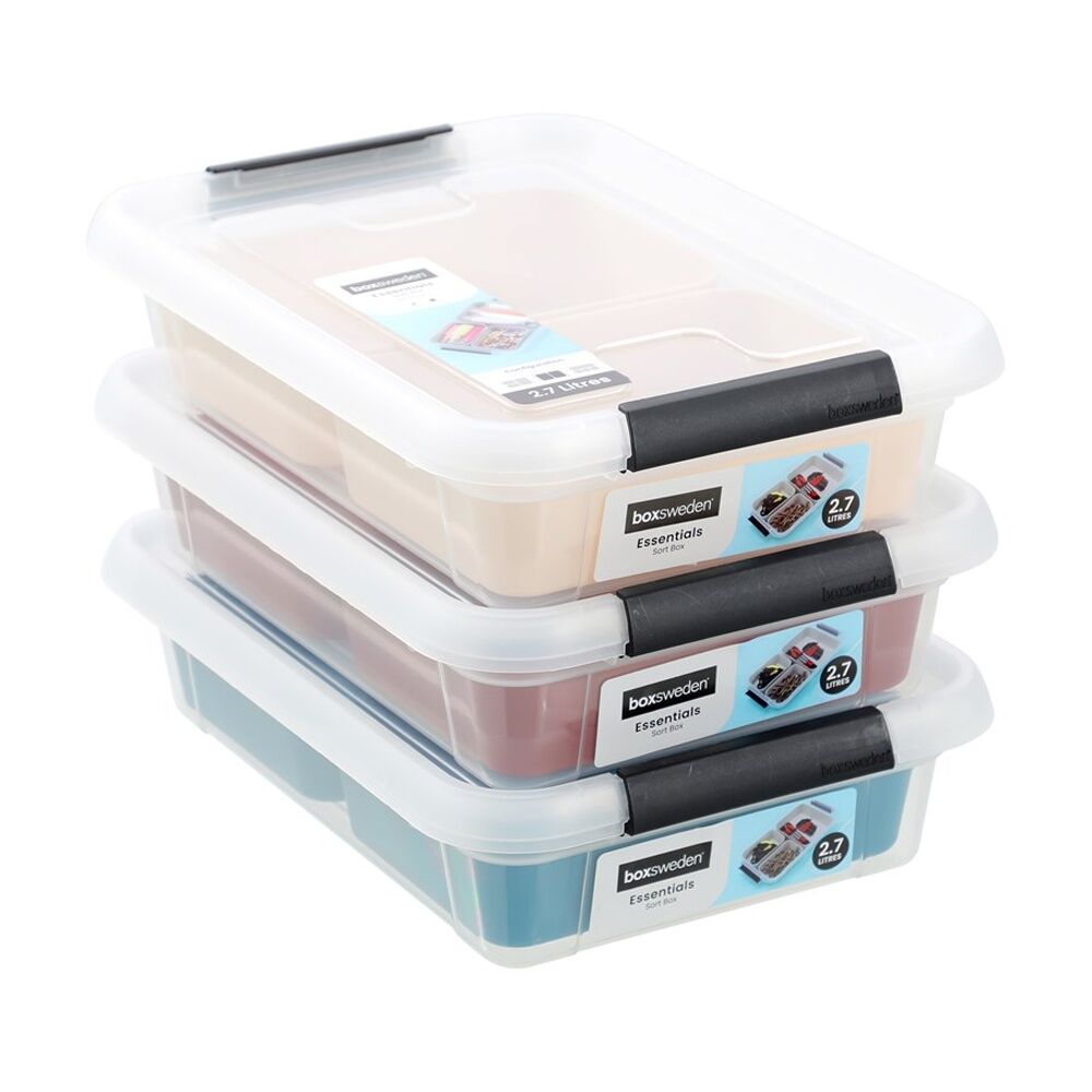 12PK Boxsweden Essentials Sort Box 2.7L Incl Trays Home Organisation Assorted