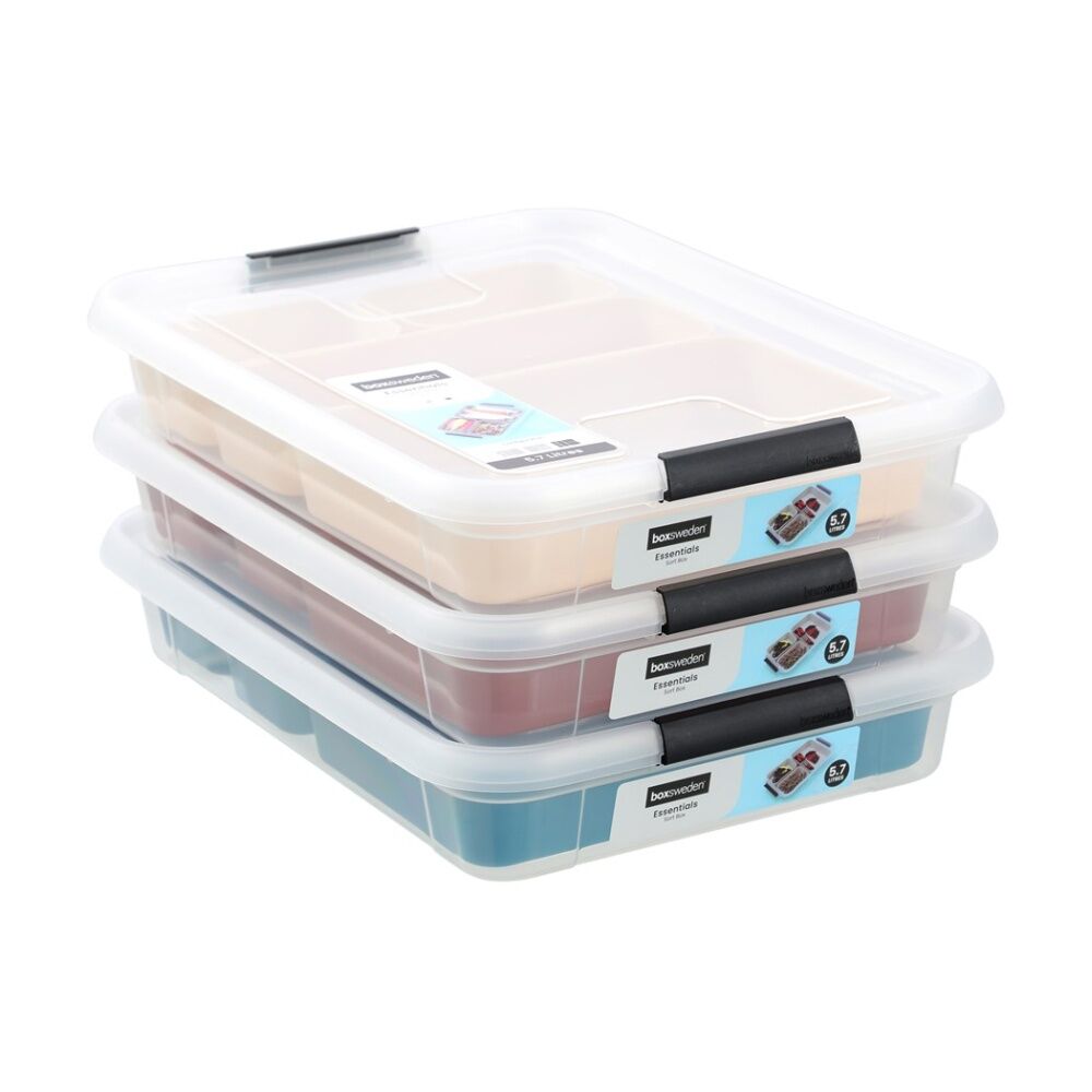 6PK Boxsweden Essentials Sort Box 5.7L Incl Trays Home Organisation Assorted
