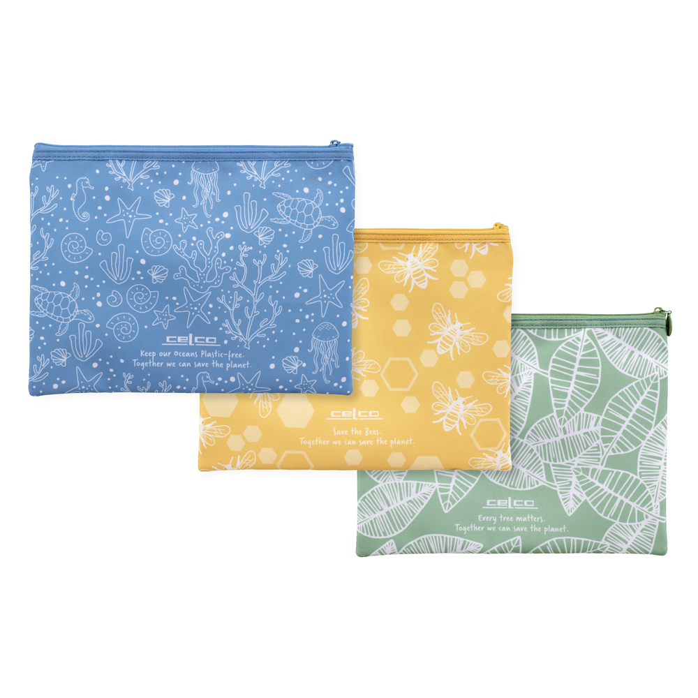 4PK Celco We Mean Green Enviro Recycled Pencil Cases Assorted