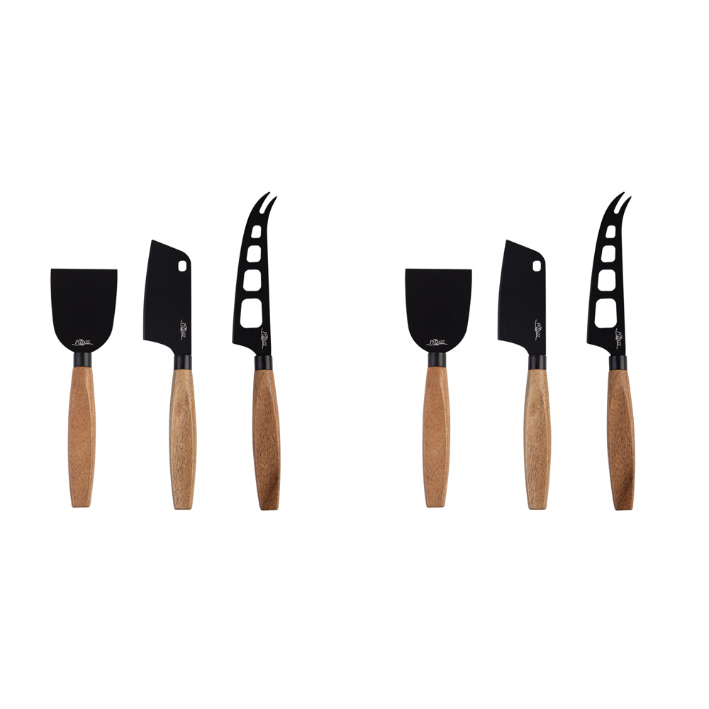 6pc Pizzazz Non-Stick Stainless Steel Cheese Knives w/ Wood Handle Set