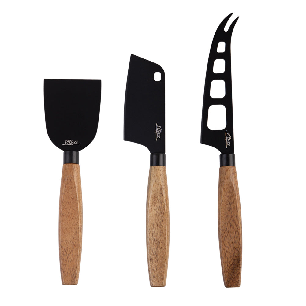 6pc Pizzazz Non-Stick Stainless Steel Cheese Knives w/ Wood Handle Set