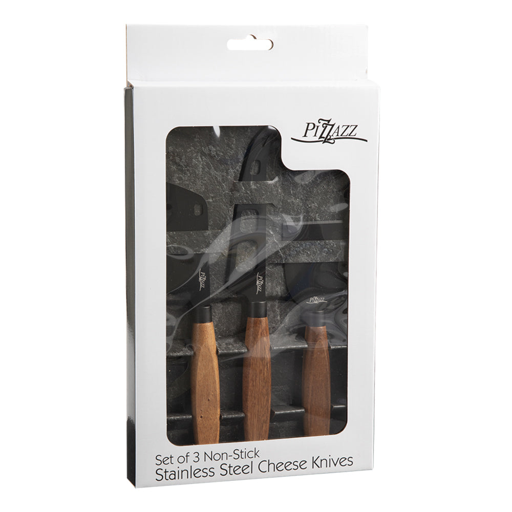 6pc Pizzazz Non-Stick Stainless Steel Cheese Knives w/ Wood Handle Set
