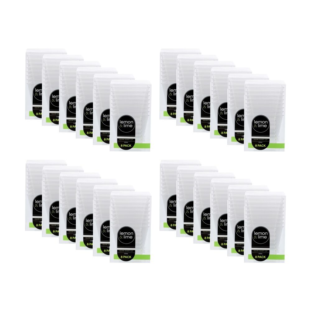24x 8pc Lemon and Lime Mini Luxe Square Dessert Cup 220ml Reusable Cups