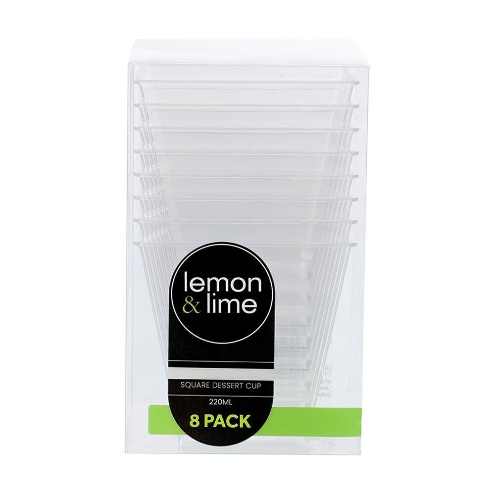 24x 8pc Lemon and Lime Mini Luxe Square Dessert Cup 220ml Reusable Cups