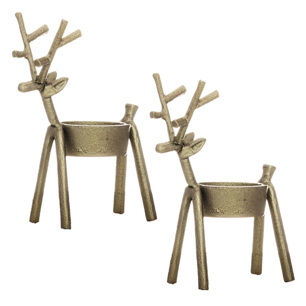 2PK Ladelle Prancer Reindeer Handcrafted Gold Tea Light Holder 7.6x35x14cm