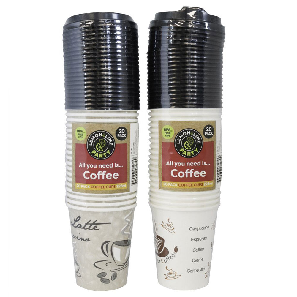 20PK Lemon & Lime Coffee Cups w/ Lids