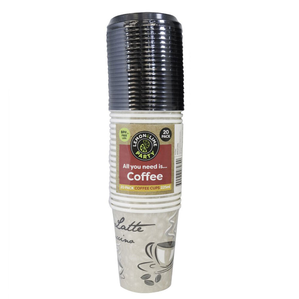 20PK Lemon & Lime Coffee Cups w/ Lids