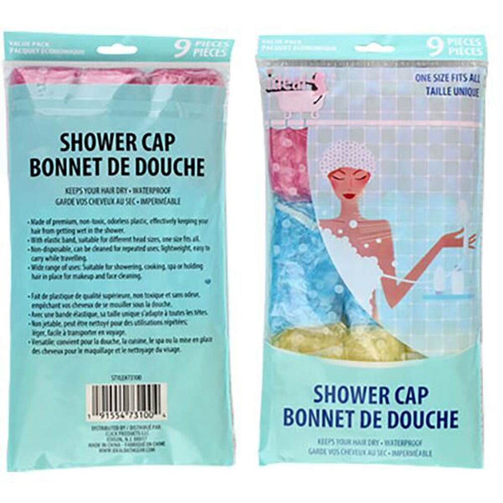3x 9pc Ideal Bath Waterproof Shower Cap Hair Care Protection One Size Reusable
