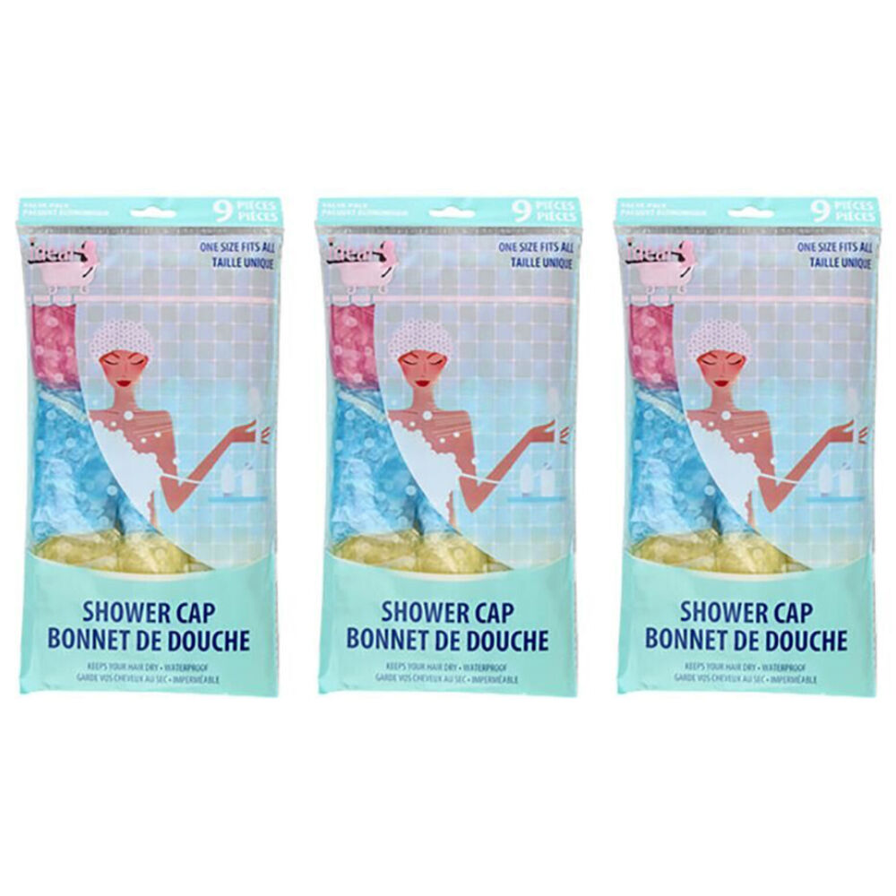 3x 9pc Ideal Bath Waterproof Shower Cap Hair Care Protection One Size Reusable
