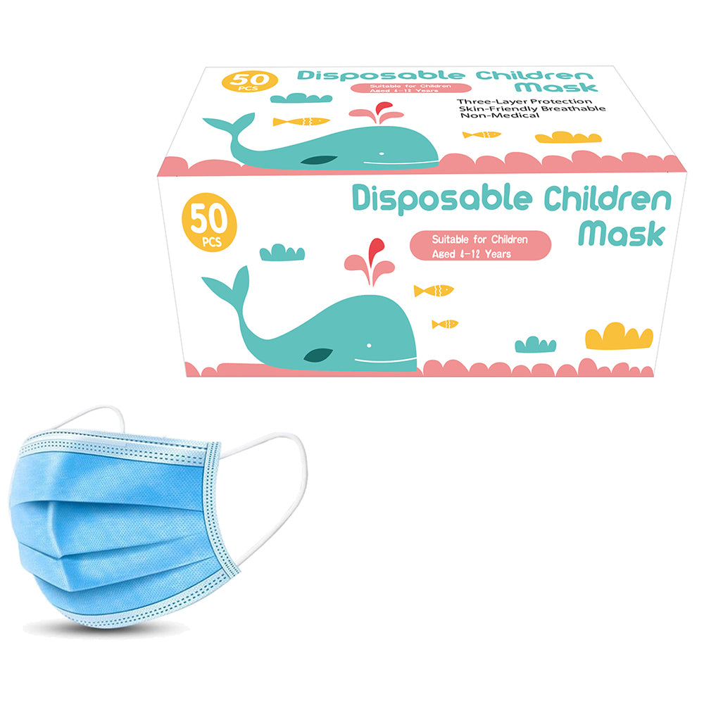 10x 50PK Kids 3-Ply Disposable Face Mask - Elastic Type 4-12y