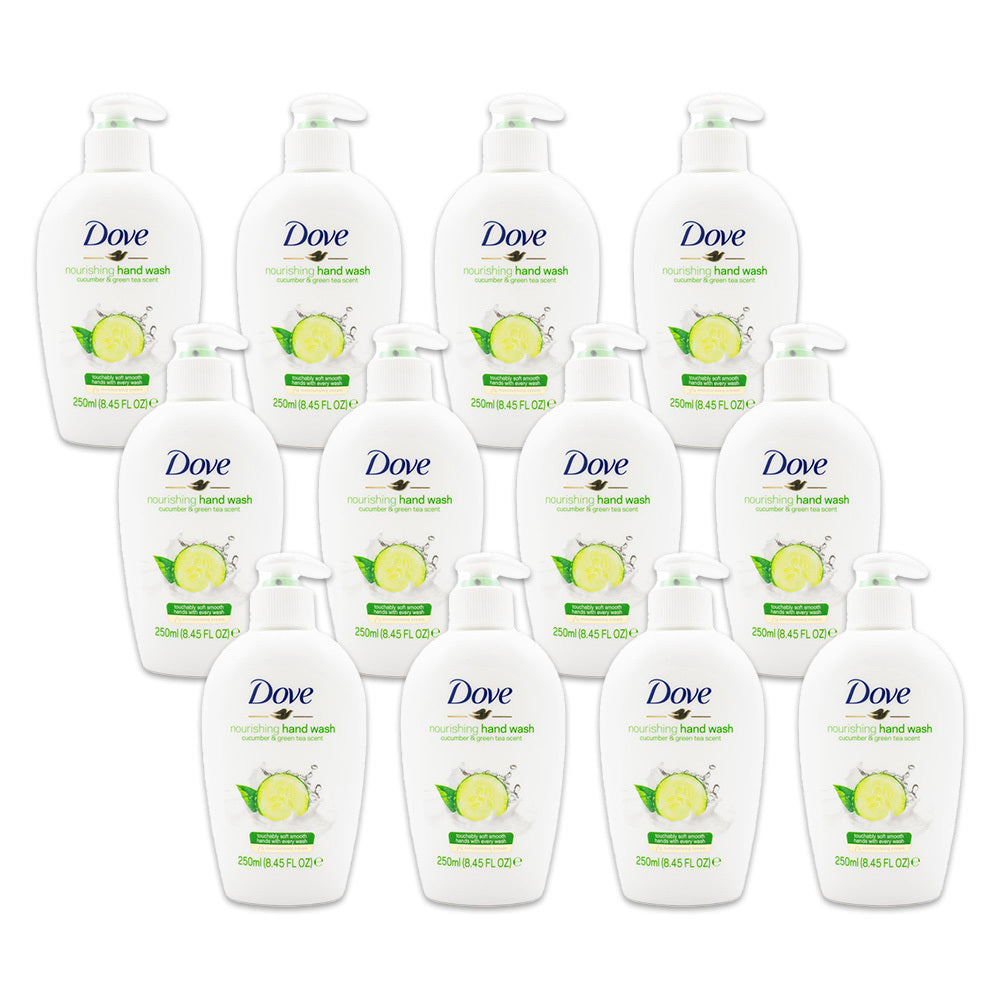 12PK Dove 250ml Nourishing Hand Wash Cucumber & Green Tea Scent