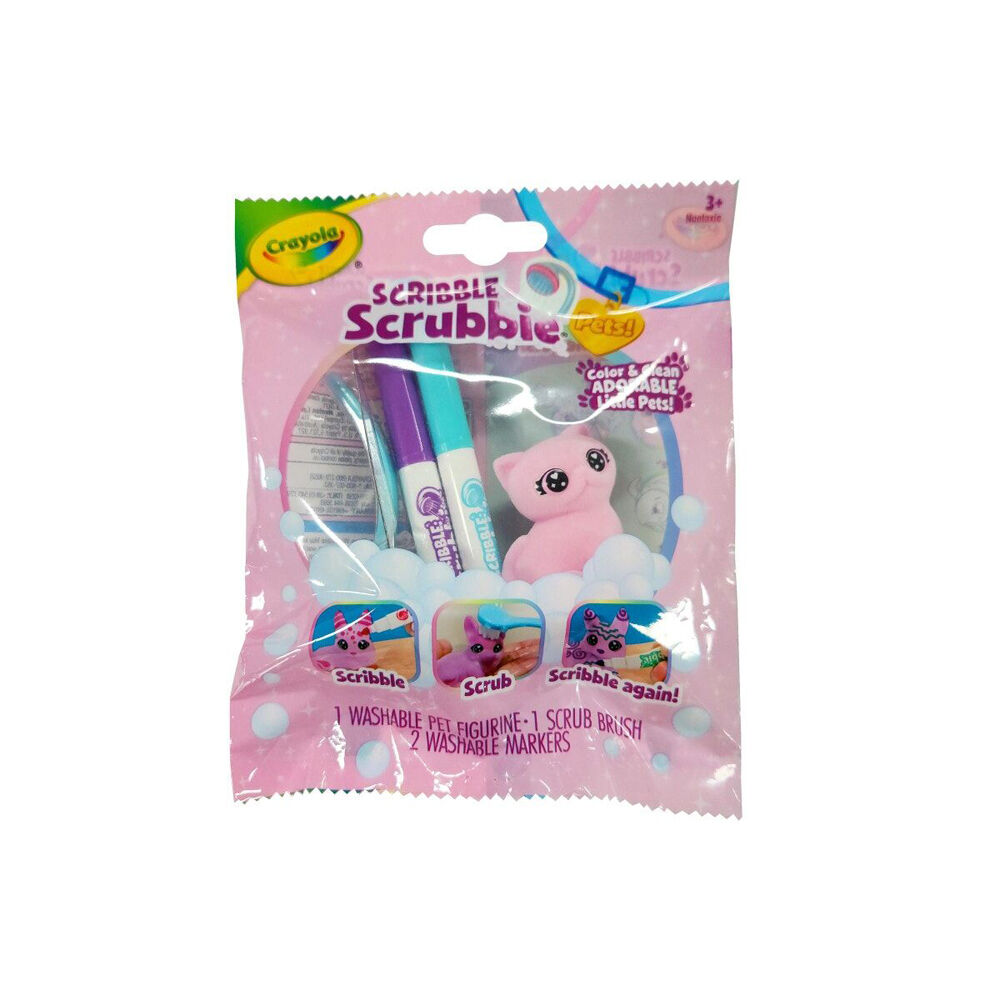 3PK Crayola Scribble Scrubbie Art & Craft Kit Pastel Pets Kids Assorted 3y+