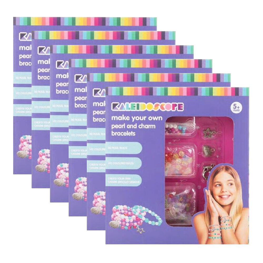6PK Kaleidoscope Make Your Own Pearl & Charm Bracelet Kids Art Craft 5y+