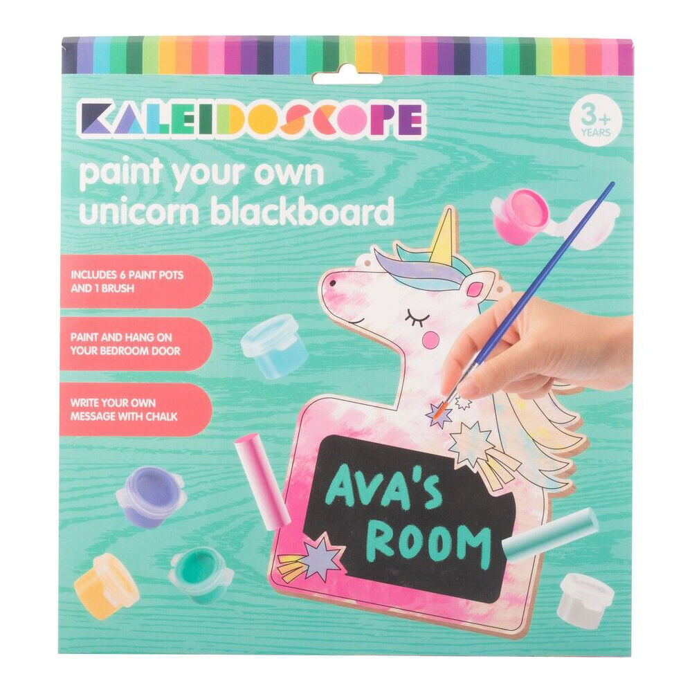 6PK Kaleidoscope Paint Your Own Wooden Unicorn Blackboard Kids Art Craft 3y+