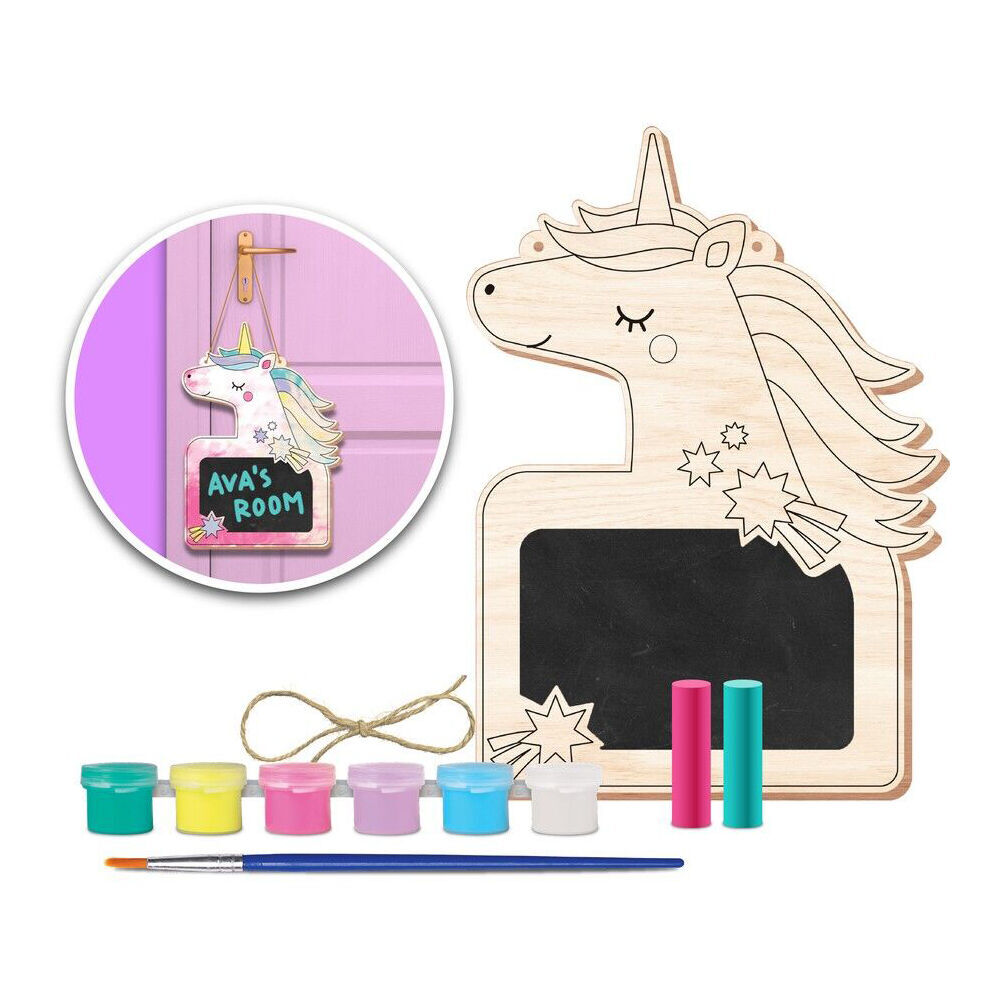 6PK Kaleidoscope Paint Your Own Wooden Unicorn Blackboard Kids Art Craft 3y+