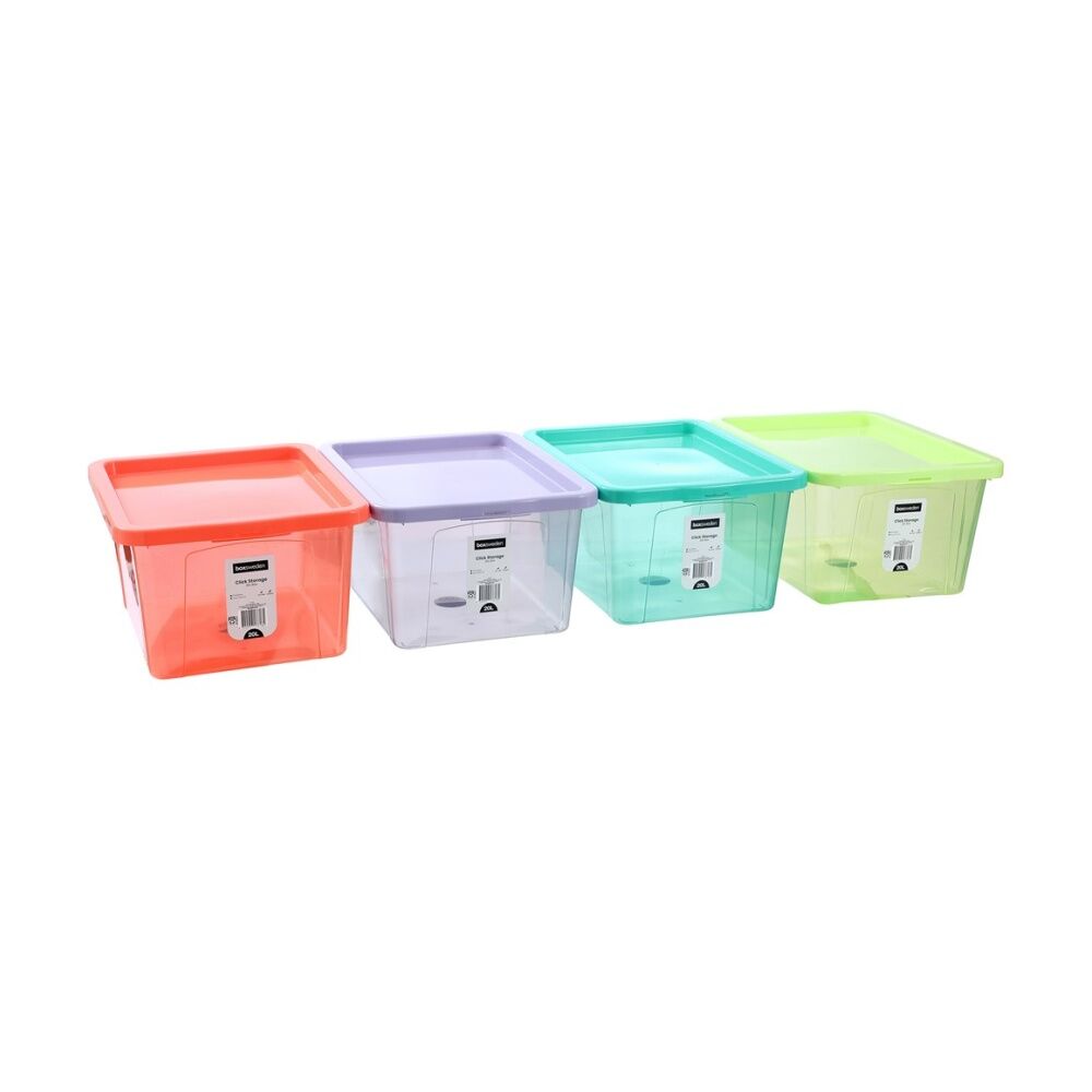 12PK Boxsweden Click Storage Box 20L Secure Lock Lid Home Organisation Assorted