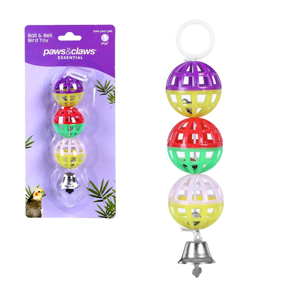 4PK Paws & Claws Ball And Bell Bird Toy 16X4.5cm Assorted