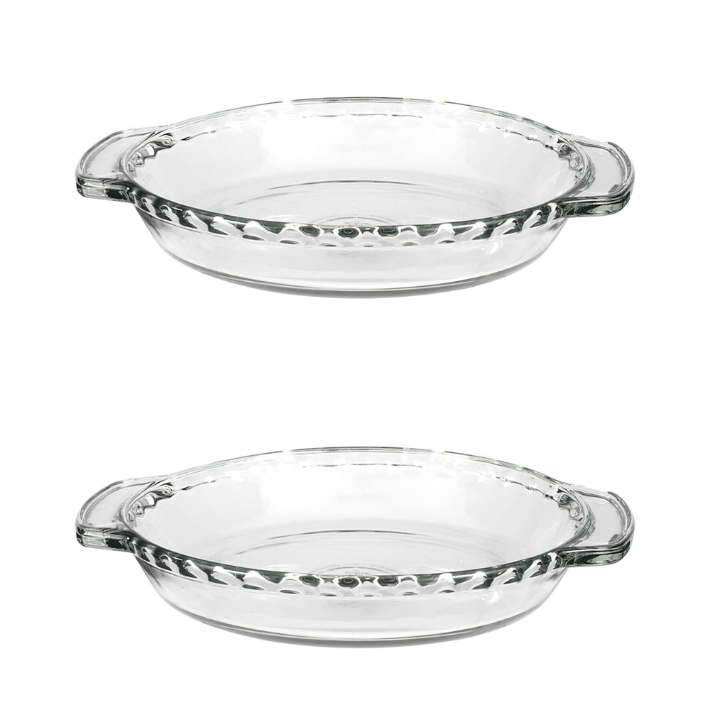 2x Anchor Hocking Fire King Deep 23cm Glass Pie Dish - Clear